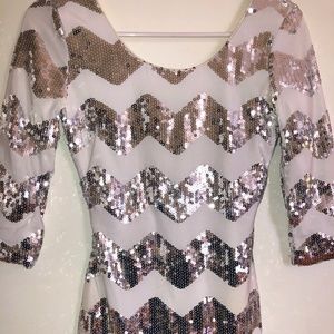 Silver Patterned Sequin Dress 3/4 Sleeve
